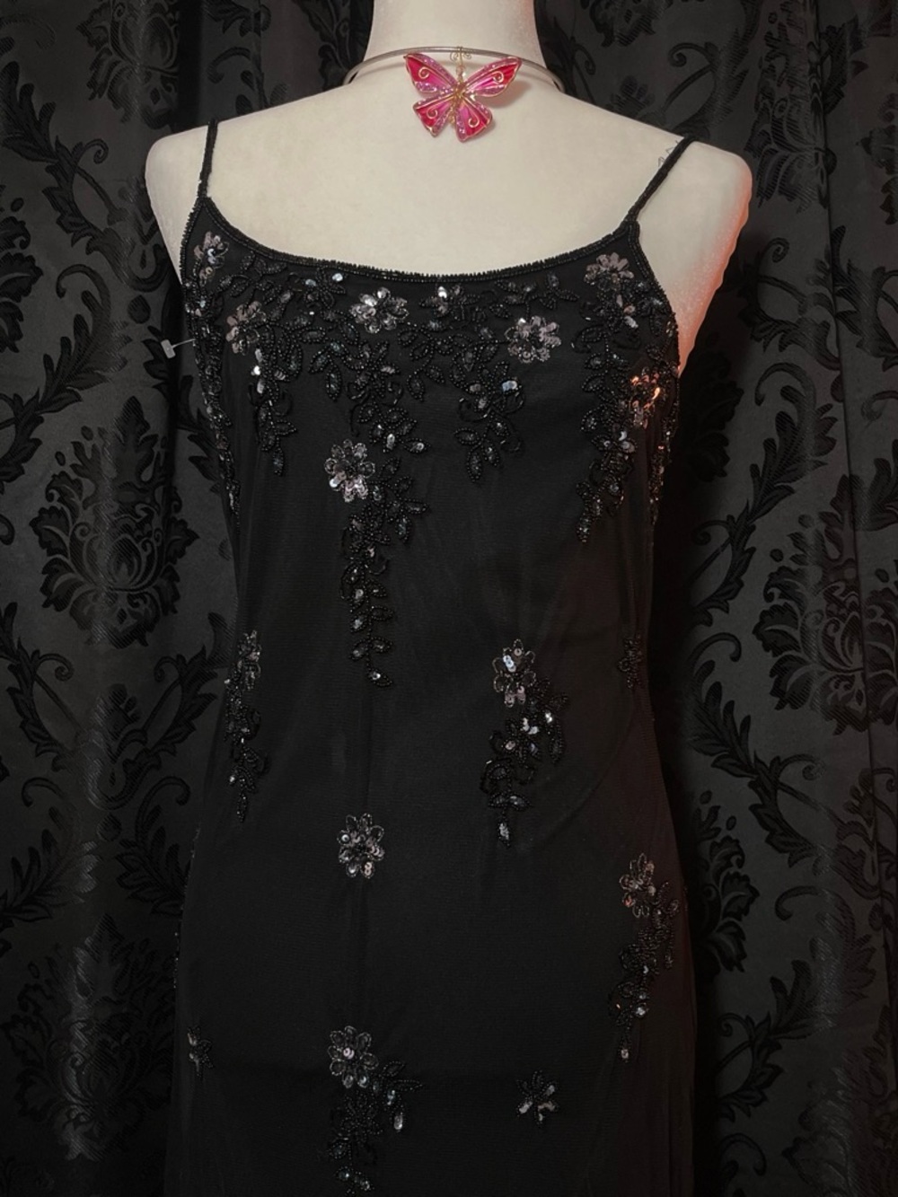 100% Silk Black Strapless Beaded Evening Gown - Picture 2 of 3